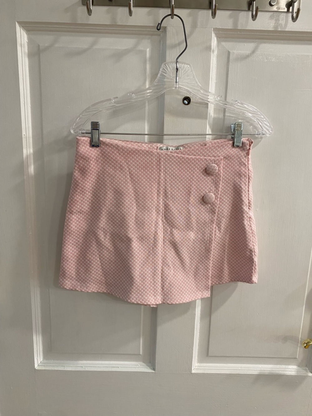 Haute Monde Blush Pink Textured Mini Skort with Button Detail